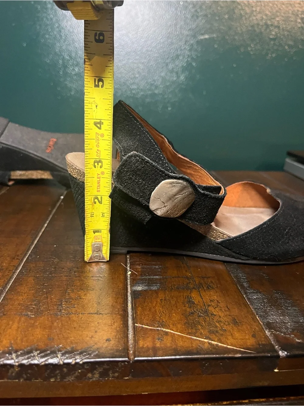 Taos Promise Wedge Sandals Black Suede Silver Buckle Closed Toe Sz 37 US 6 / 6.5